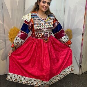 Embroidered Red and Blue Women's Dress
